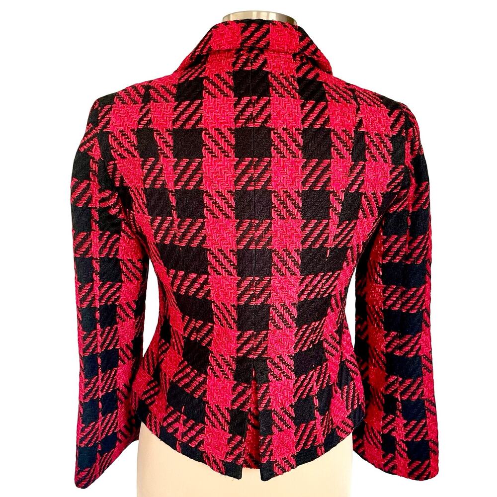 Coldwater Creek Red Black Tartan Plaid Tweed Blazer Size 6P Academia Career - Picture 3 of 12